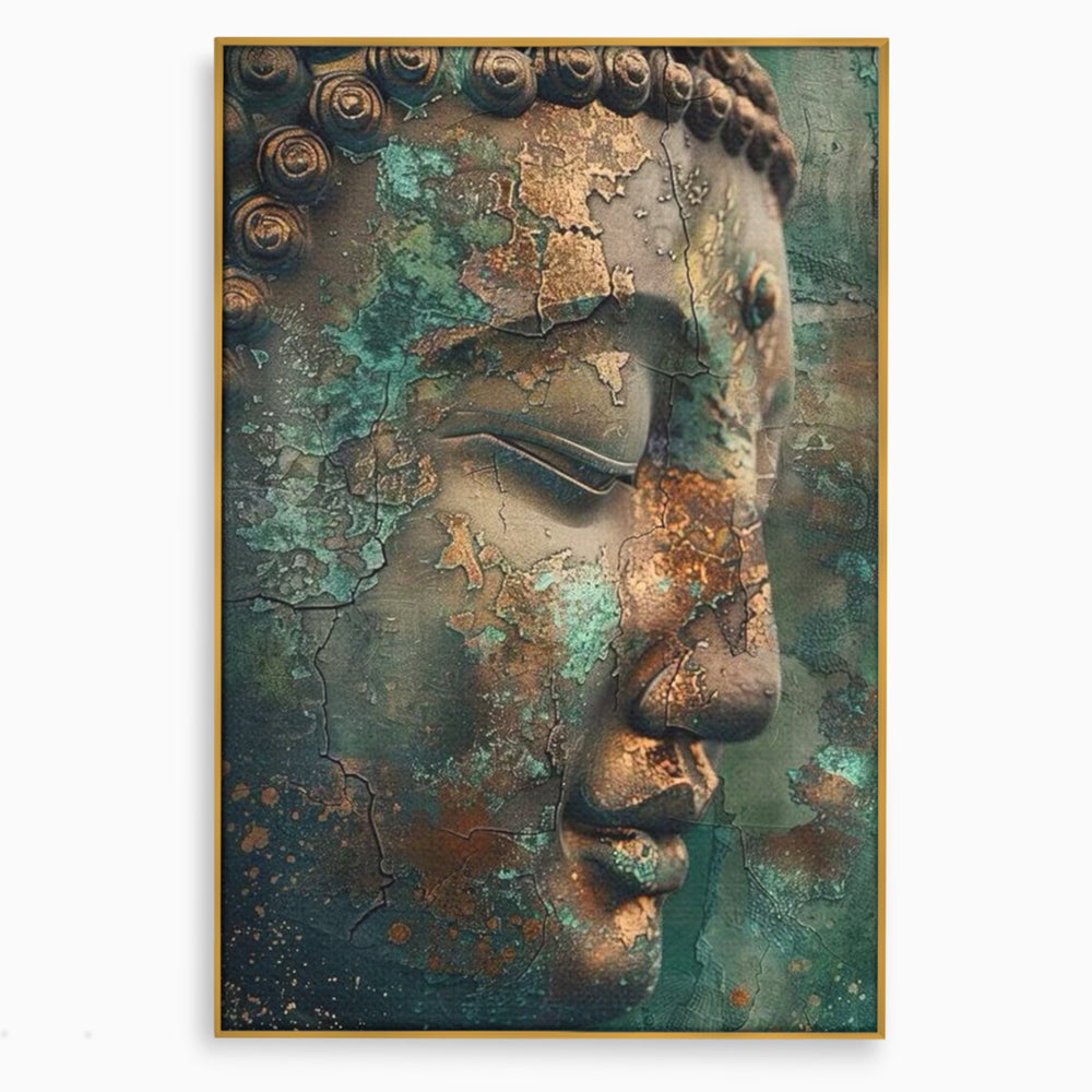 Leinwandbilder Premium LuxCanva® I133, Reflexion in der Ruine, Buddha, Zen, Meditation, Profil, Wiedergeburt, Transformation, Kontemplation, Tiefe Ruhe, Risse, Wohnen, Schlafzimmer