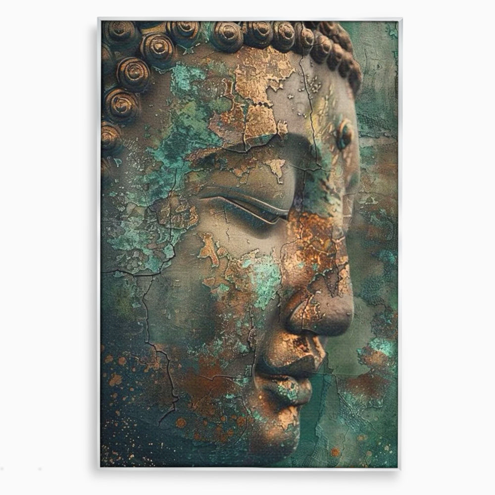 Leinwandbilder Premium LuxCanva® I133, Reflexion in der Ruine, Buddha, Zen, Meditation, Profil, Wiedergeburt, Transformation, Kontemplation, Tiefe Ruhe, Risse, Wohnen, Schlafzimmer