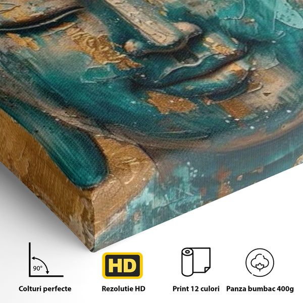 Leinwand Leinwand Wandkunst Premium LuxCanva® I134, Türkis Geist, Buddha, Zen, Meditation, Ruhe, Harmonie, Mystik, Emotion, innerer Frieden, Wiedergeburt, Malerei, Kunst, Wohnen, Schlafzimmer