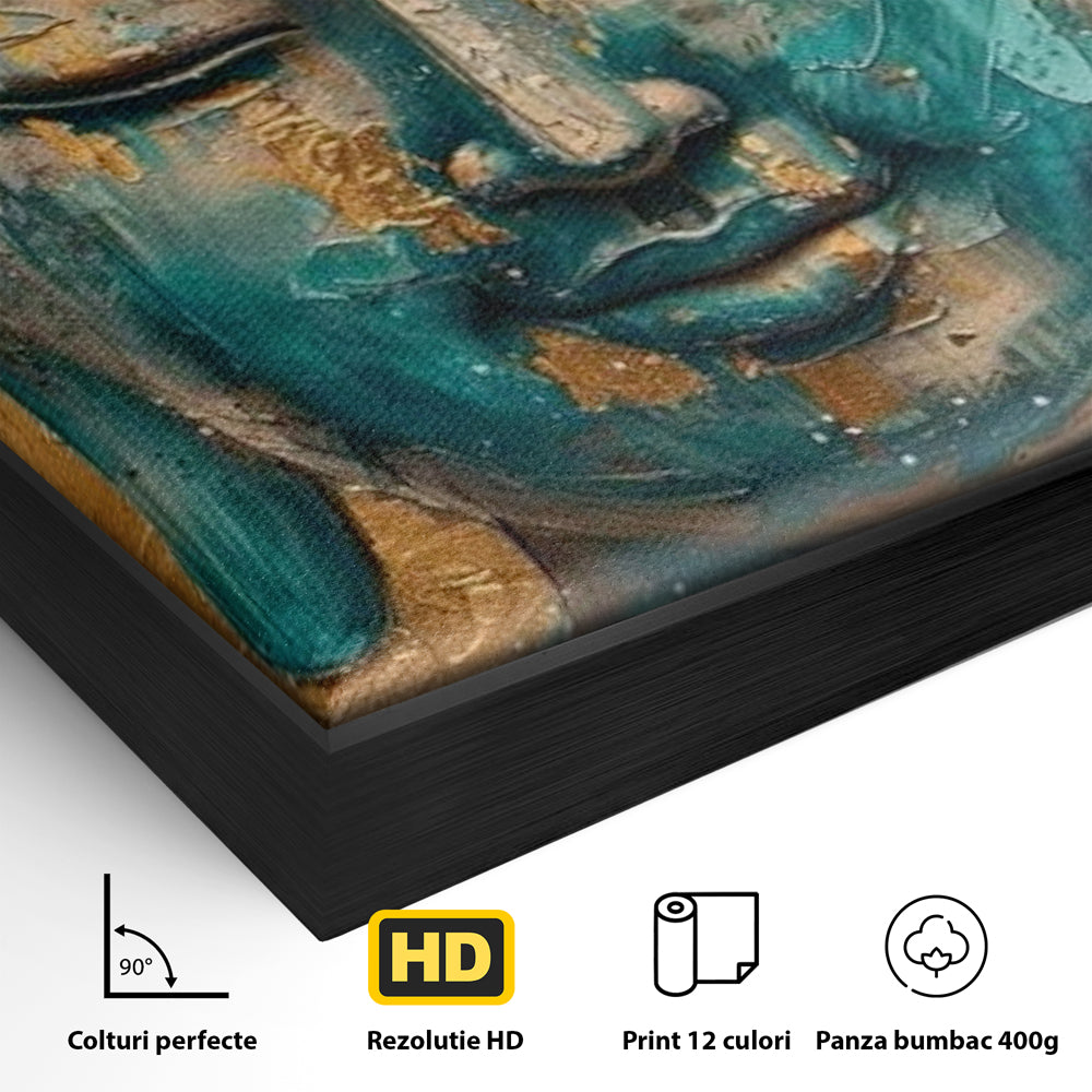 Leinwand Leinwand Wandkunst Premium LuxCanva® I134, Türkis Geist, Buddha, Zen, Meditation, Ruhe, Harmonie, Mystik, Emotion, innerer Frieden, Wiedergeburt, Malerei, Kunst, Wohnen, Schlafzimmer