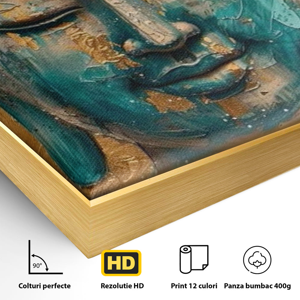 Leinwand Leinwand Wandkunst Premium LuxCanva® I134, Türkis Geist, Buddha, Zen, Meditation, Ruhe, Harmonie, Mystik, Emotion, innerer Frieden, Wiedergeburt, Malerei, Kunst, Wohnen, Schlafzimmer
