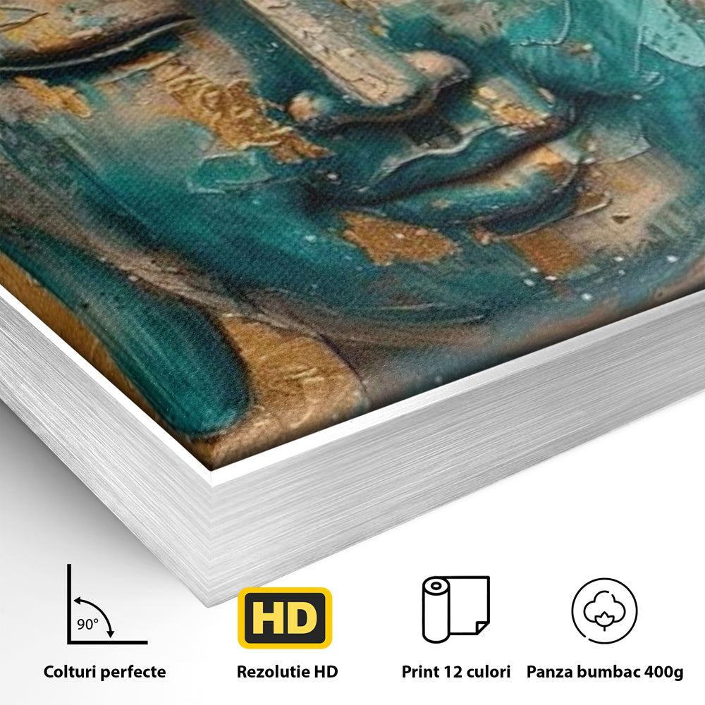 Leinwand Leinwand Wandkunst Premium LuxCanva® I134, Türkis Geist, Buddha, Zen, Meditation, Ruhe, Harmonie, Mystik, Emotion, innerer Frieden, Wiedergeburt, Malerei, Kunst, Wohnen, Schlafzimmer