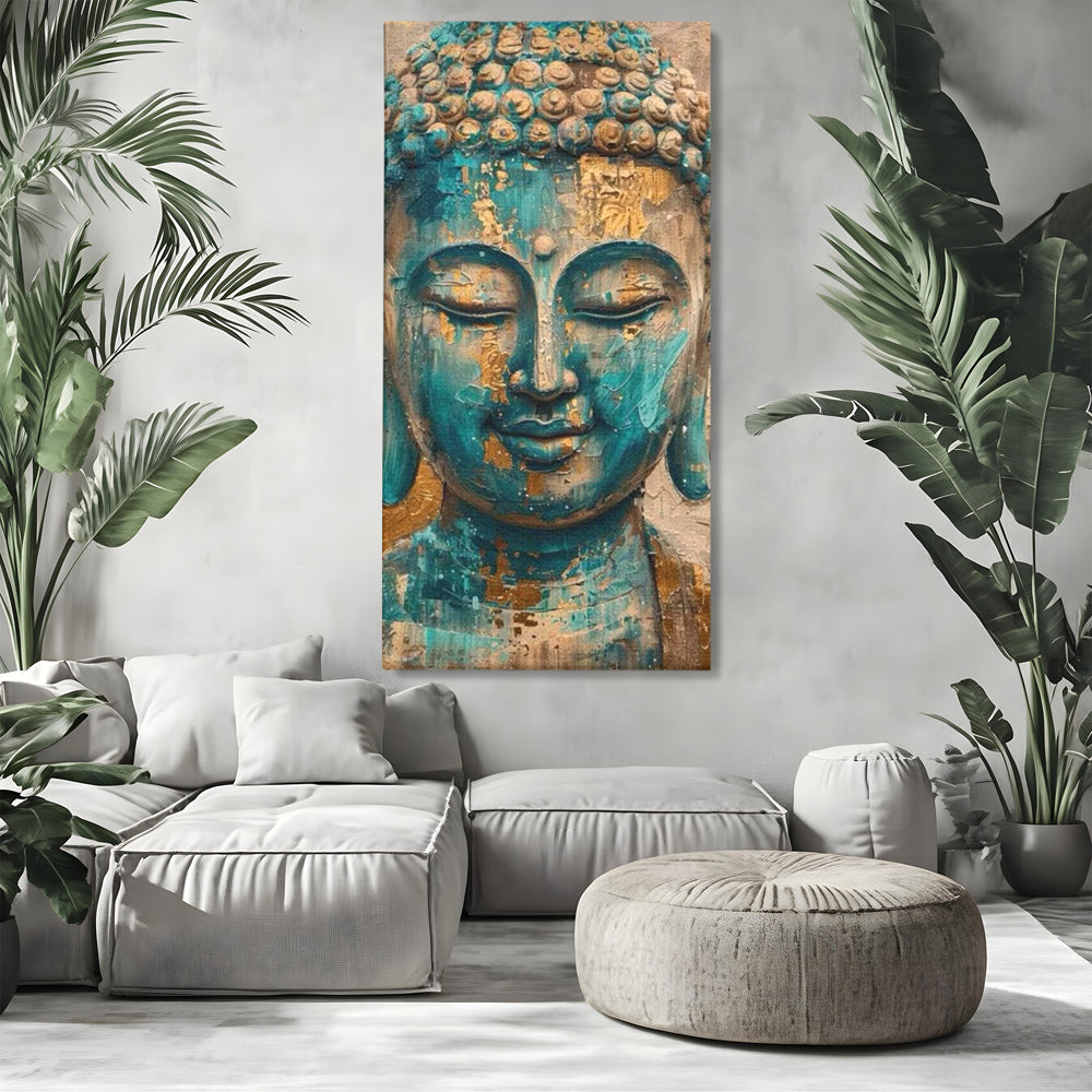 Leinwand Leinwand Wandkunst Premium LuxCanva® I134, Türkis Geist, Buddha, Zen, Meditation, Ruhe, Harmonie, Mystik, Emotion, innerer Frieden, Wiedergeburt, Malerei, Kunst, Wohnen, Schlafzimmer