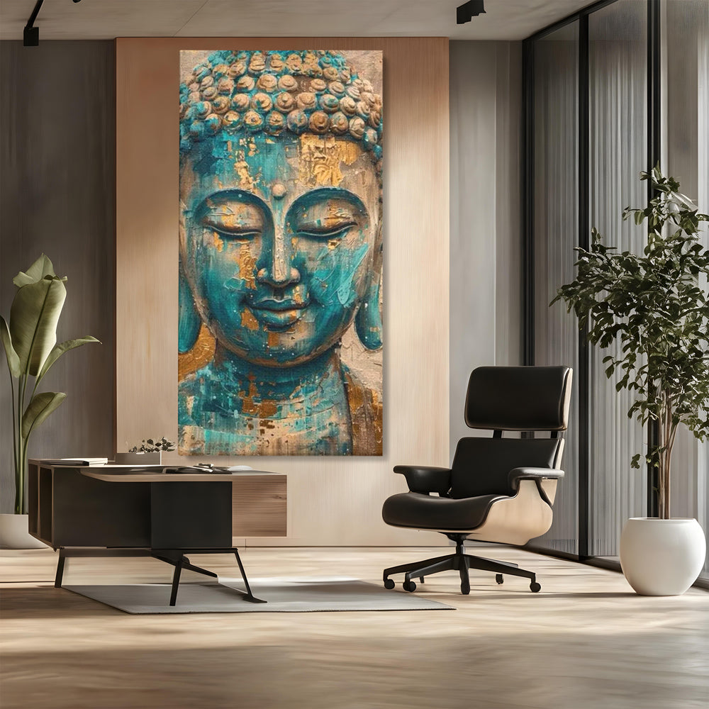 Leinwand Leinwand Wandkunst Premium LuxCanva® I134, Türkis Geist, Buddha, Zen, Meditation, Ruhe, Harmonie, Mystik, Emotion, innerer Frieden, Wiedergeburt, Malerei, Kunst, Wohnen, Schlafzimmer