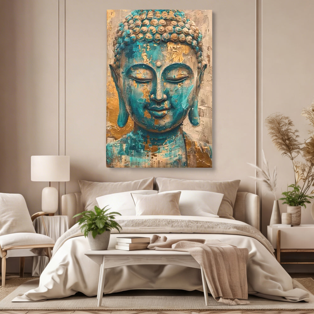 Leinwand Leinwand Wandkunst Premium LuxCanva® I134, Türkis Geist, Buddha, Zen, Meditation, Ruhe, Harmonie, Mystik, Emotion, innerer Frieden, Wiedergeburt, Malerei, Kunst, Wohnen, Schlafzimmer