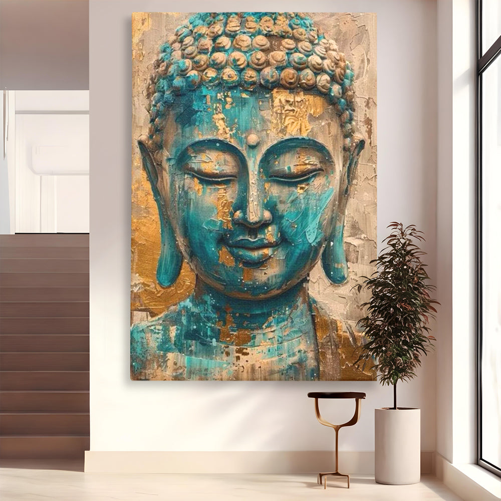 Leinwand Leinwand Wandkunst Premium LuxCanva® I134, Türkis Geist, Buddha, Zen, Meditation, Ruhe, Harmonie, Mystik, Emotion, innerer Frieden, Wiedergeburt, Malerei, Kunst, Wohnen, Schlafzimmer