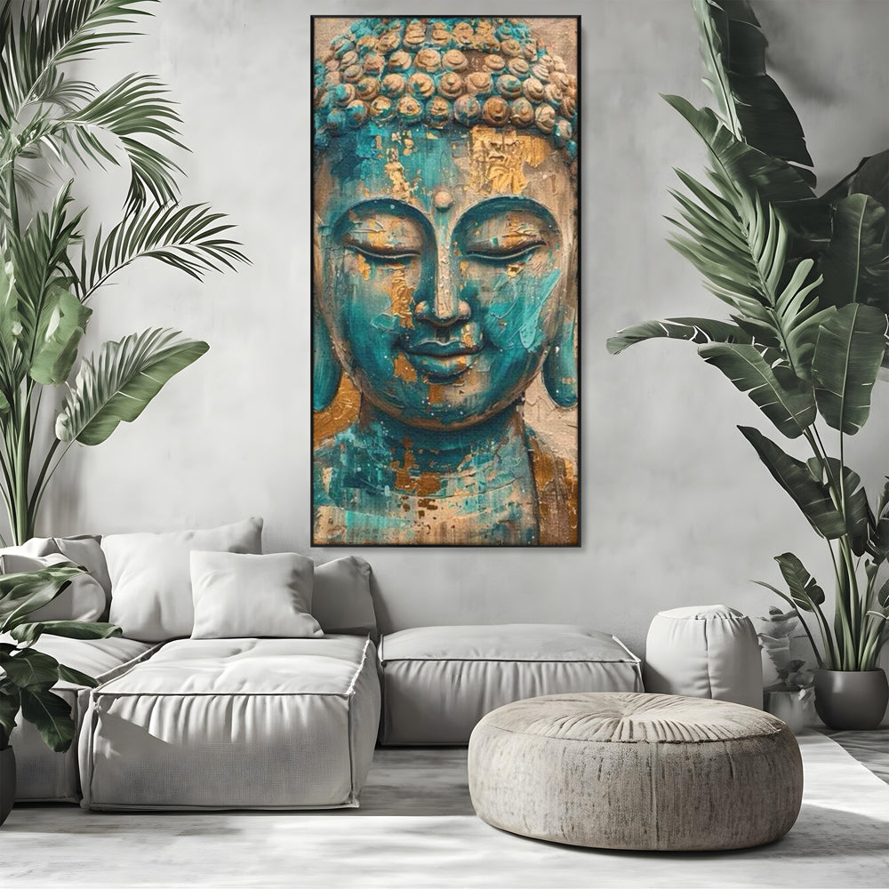 Leinwand Leinwand Wandkunst Premium LuxCanva® I134, Türkis Geist, Buddha, Zen, Meditation, Ruhe, Harmonie, Mystik, Emotion, innerer Frieden, Wiedergeburt, Malerei, Kunst, Wohnen, Schlafzimmer