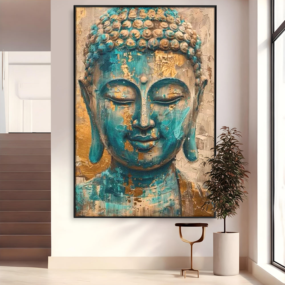 Leinwand Leinwand Wandkunst Premium LuxCanva® I134, Türkis Geist, Buddha, Zen, Meditation, Ruhe, Harmonie, Mystik, Emotion, innerer Frieden, Wiedergeburt, Malerei, Kunst, Wohnen, Schlafzimmer