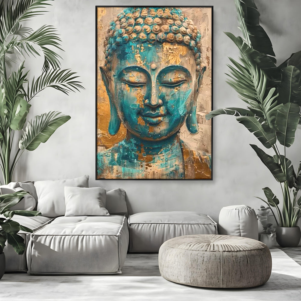 Leinwand Leinwand Wandkunst Premium LuxCanva® I134, Türkis Geist, Buddha, Zen, Meditation, Ruhe, Harmonie, Mystik, Emotion, innerer Frieden, Wiedergeburt, Malerei, Kunst, Wohnen, Schlafzimmer