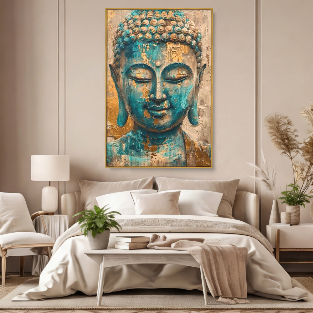 Leinwand Leinwand Wandkunst Premium LuxCanva® I134, Türkis Geist, Buddha, Zen, Meditation, Ruhe, Harmonie, Mystik, Emotion, innerer Frieden, Wiedergeburt, Malerei, Kunst, Wohnen, Schlafzimmer