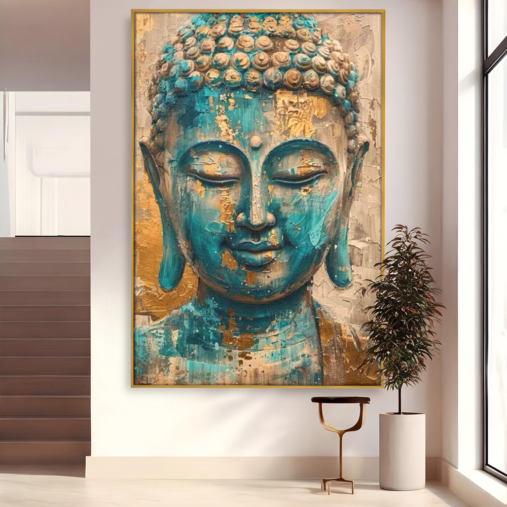 Leinwand Leinwand Wandkunst Premium LuxCanva® I134, Türkis Geist, Buddha, Zen, Meditation, Ruhe, Harmonie, Mystik, Emotion, innerer Frieden, Wiedergeburt, Malerei, Kunst, Wohnen, Schlafzimmer