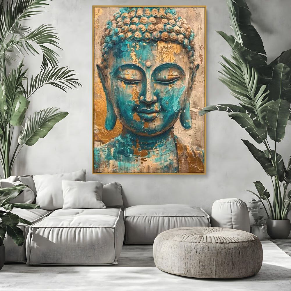 Leinwand Leinwand Wandkunst Premium LuxCanva® I134, Türkis Geist, Buddha, Zen, Meditation, Ruhe, Harmonie, Mystik, Emotion, innerer Frieden, Wiedergeburt, Malerei, Kunst, Wohnen, Schlafzimmer