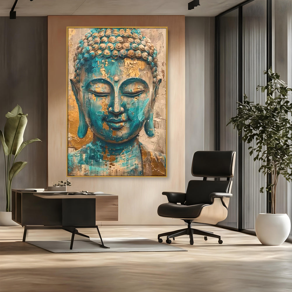 Leinwand Leinwand Wandkunst Premium LuxCanva® I134, Türkis Geist, Buddha, Zen, Meditation, Ruhe, Harmonie, Mystik, Emotion, innerer Frieden, Wiedergeburt, Malerei, Kunst, Wohnen, Schlafzimmer