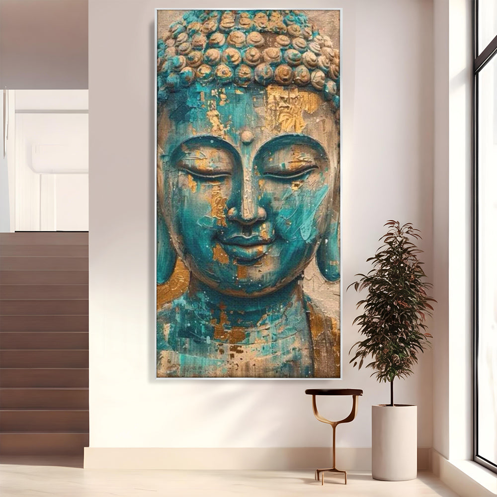 Leinwand Leinwand Wandkunst Premium LuxCanva® I134, Türkis Geist, Buddha, Zen, Meditation, Ruhe, Harmonie, Mystik, Emotion, innerer Frieden, Wiedergeburt, Malerei, Kunst, Wohnen, Schlafzimmer