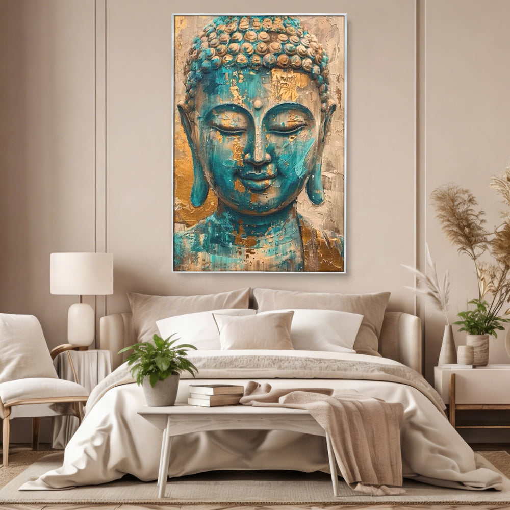 Leinwand Leinwand Wandkunst Premium LuxCanva® I134, Türkis Geist, Buddha, Zen, Meditation, Ruhe, Harmonie, Mystik, Emotion, innerer Frieden, Wiedergeburt, Malerei, Kunst, Wohnen, Schlafzimmer