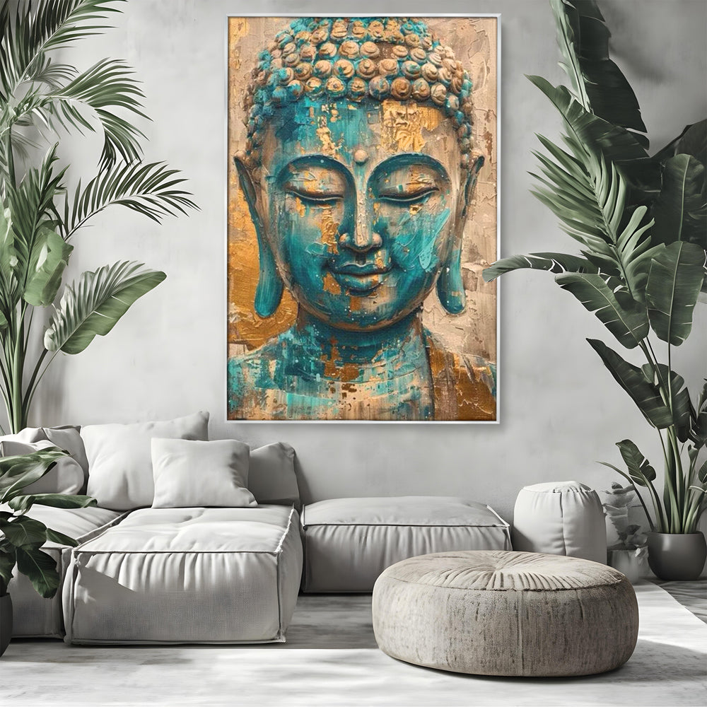 Leinwand Leinwand Wandkunst Premium LuxCanva® I134, Türkis Geist, Buddha, Zen, Meditation, Ruhe, Harmonie, Mystik, Emotion, innerer Frieden, Wiedergeburt, Malerei, Kunst, Wohnen, Schlafzimmer