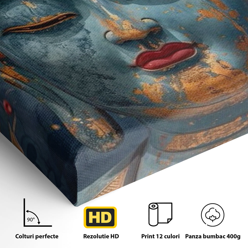 Tablou Canvas Premium LuxCanva® I135, Zeita Echilibrului Interior, Buddha, Zen, Spiritualitate, Meditatie, Contemplare, Transformare, Arta, Buze Rosii, Living, Dormitor