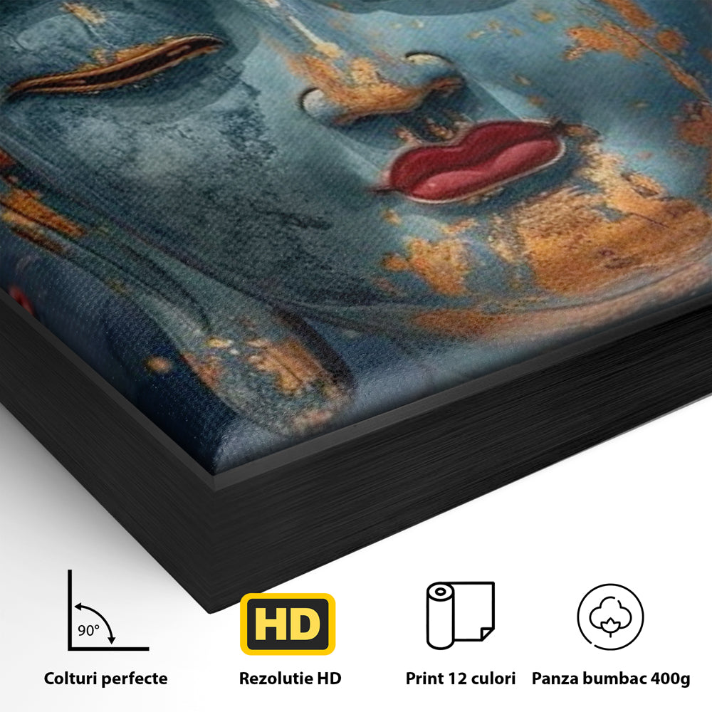 Tablou Canvas Premium LuxCanva® I135, Zeita Echilibrului Interior, Buddha, Zen, Spiritualitate, Meditatie, Contemplare, Transformare, Arta, Buze Rosii, Living, Dormitor