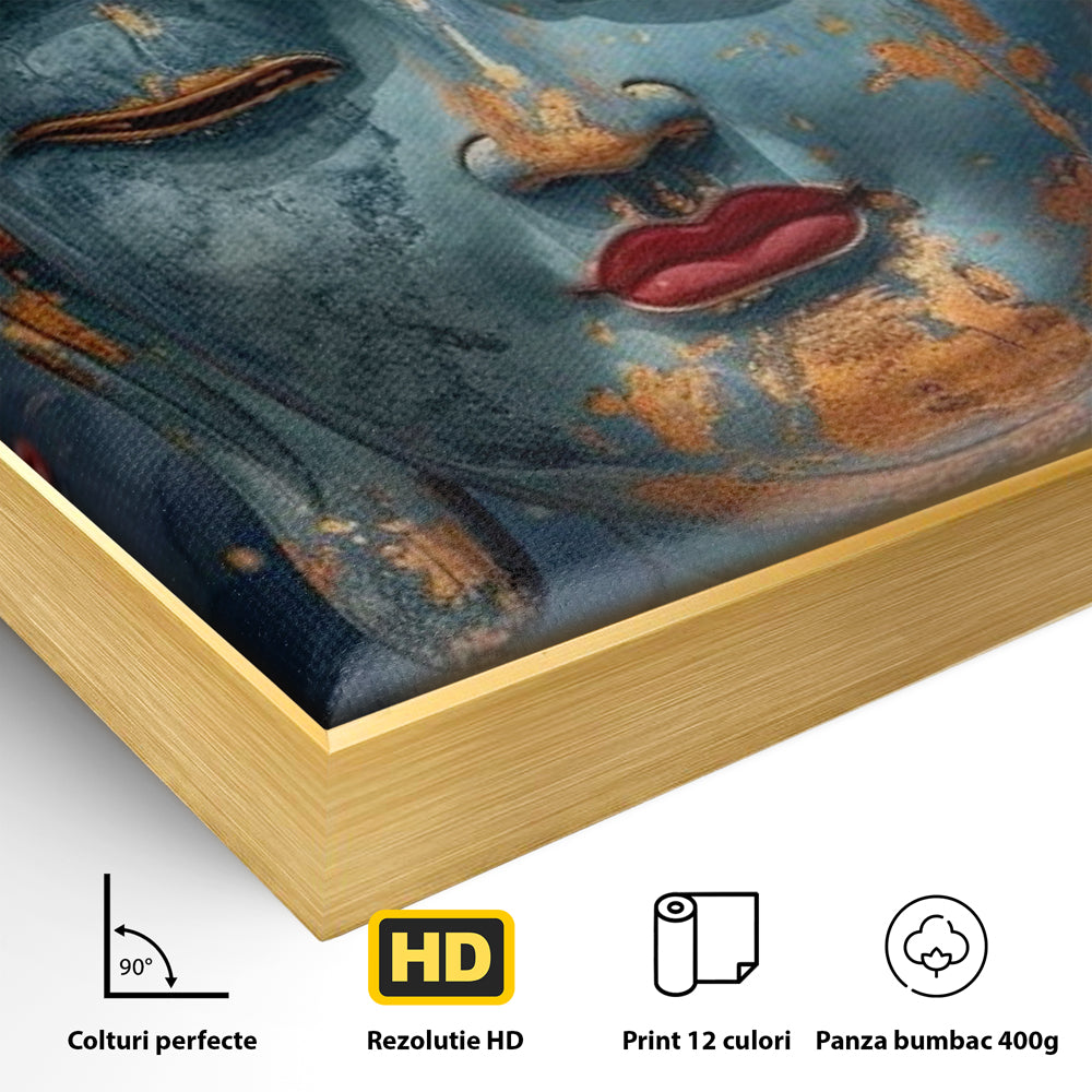 Tablou Canvas Premium LuxCanva® I135, Zeita Echilibrului Interior, Buddha, Zen, Spiritualitate, Meditatie, Contemplare, Transformare, Arta, Buze Rosii, Living, Dormitor
