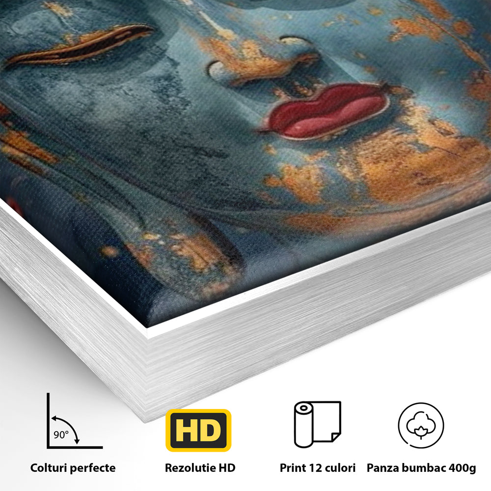 Tablou Canvas Premium LuxCanva® I135, Zeita Echilibrului Interior, Buddha, Zen, Spiritualitate, Meditatie, Contemplare, Transformare, Arta, Buze Rosii, Living, Dormitor