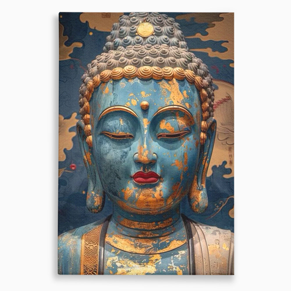 Tablou Canvas Premium LuxCanva® I135, Zeita Echilibrului Interior, Buddha, Zen, Spiritualitate, Meditatie, Contemplare, Transformare, Arta, Buze Rosii, Living, Dormitor