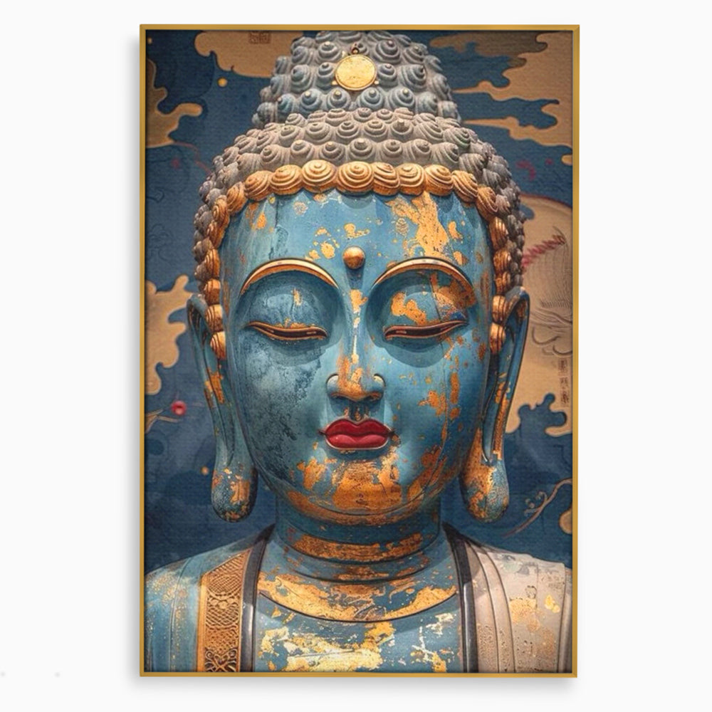 Tablou Canvas Premium LuxCanva® I135, Zeita Echilibrului Interior, Buddha, Zen, Spiritualitate, Meditatie, Contemplare, Transformare, Arta, Buze Rosii, Living, Dormitor