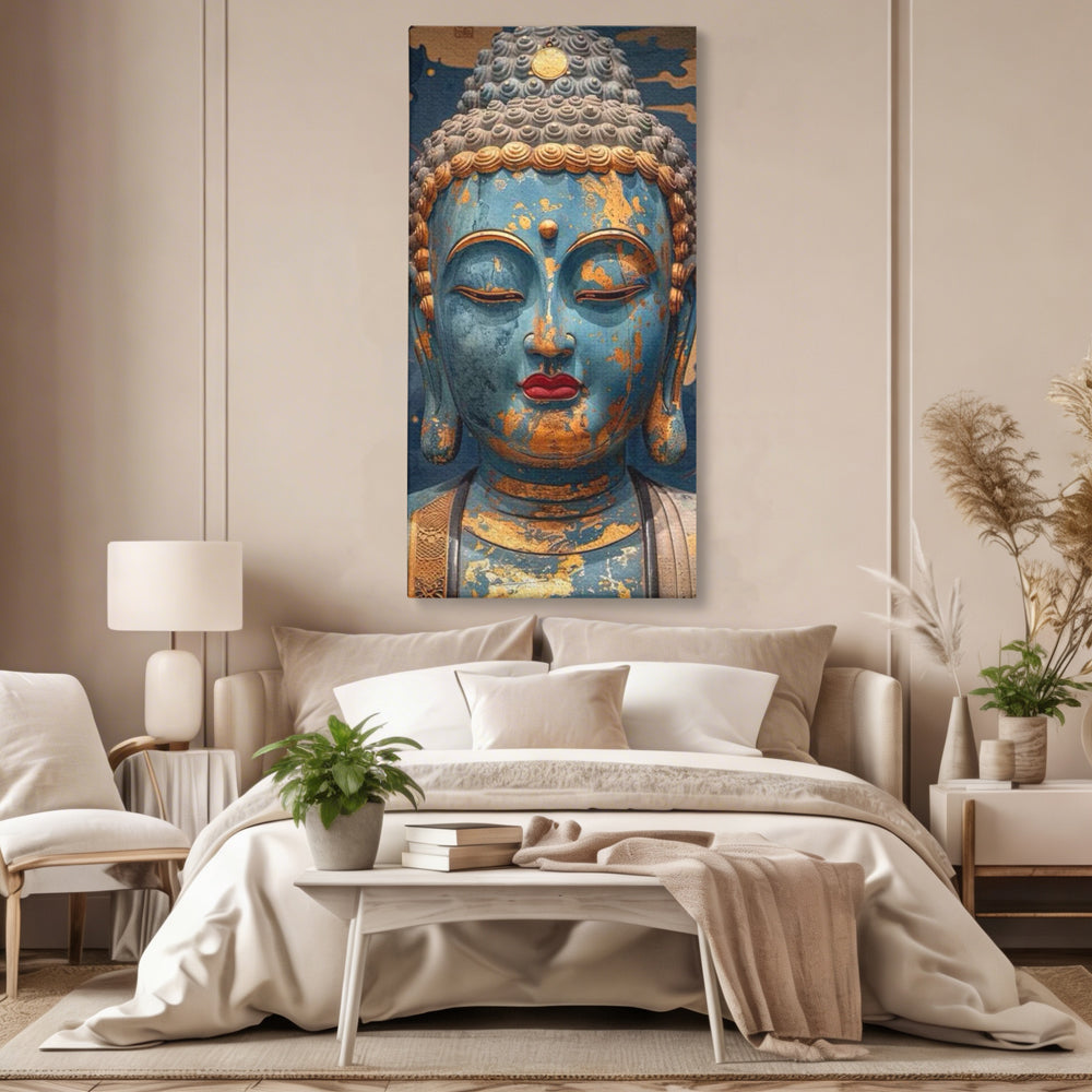 Tablou Canvas Premium LuxCanva® I135, Zeita Echilibrului Interior, Buddha, Zen, Spiritualitate, Meditatie, Contemplare, Transformare, Arta, Buze Rosii, Living, Dormitor