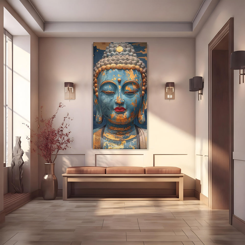 Tablou Canvas Premium LuxCanva® I135, Zeita Echilibrului Interior, Buddha, Zen, Spiritualitate, Meditatie, Contemplare, Transformare, Arta, Buze Rosii, Living, Dormitor