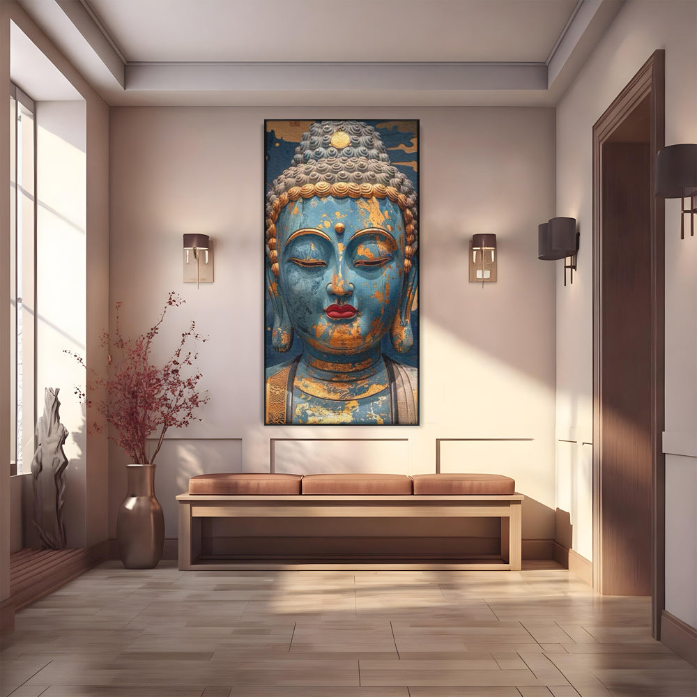 Tablou Canvas Premium LuxCanva® I135, Zeita Echilibrului Interior, Buddha, Zen, Spiritualitate, Meditatie, Contemplare, Transformare, Arta, Buze Rosii, Living, Dormitor