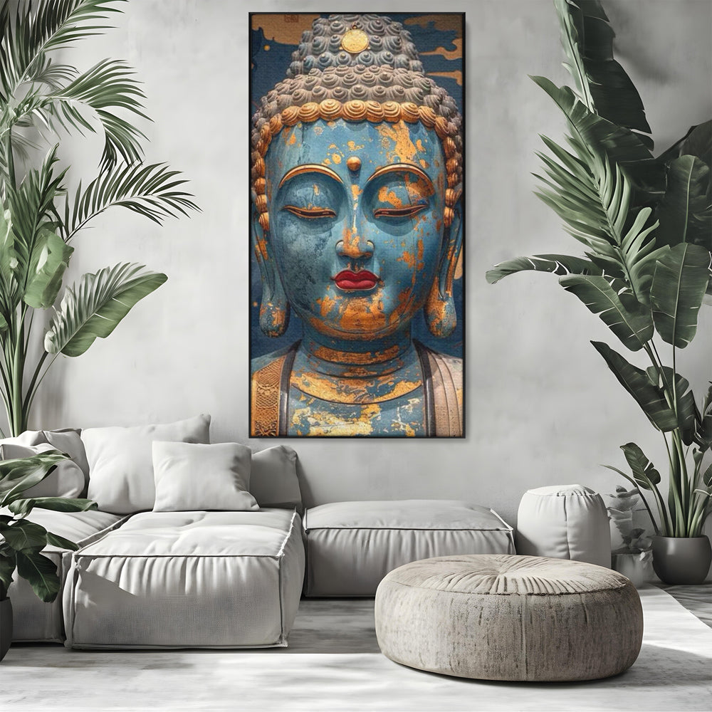 Tablou Canvas Premium LuxCanva® I135, Zeita Echilibrului Interior, Buddha, Zen, Spiritualitate, Meditatie, Contemplare, Transformare, Arta, Buze Rosii, Living, Dormitor