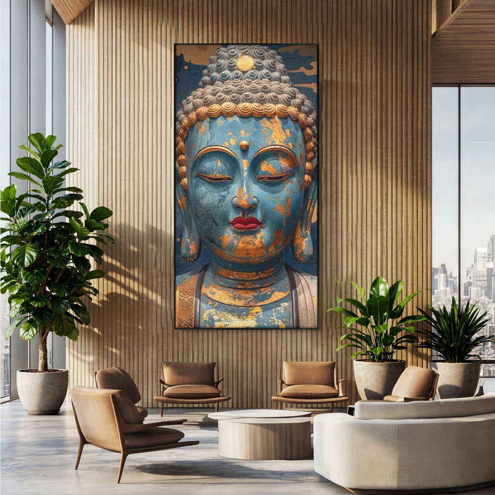 Tablou Canvas Premium LuxCanva® I135, Zeita Echilibrului Interior, Buddha, Zen, Spiritualitate, Meditatie, Contemplare, Transformare, Arta, Buze Rosii, Living, Dormitor