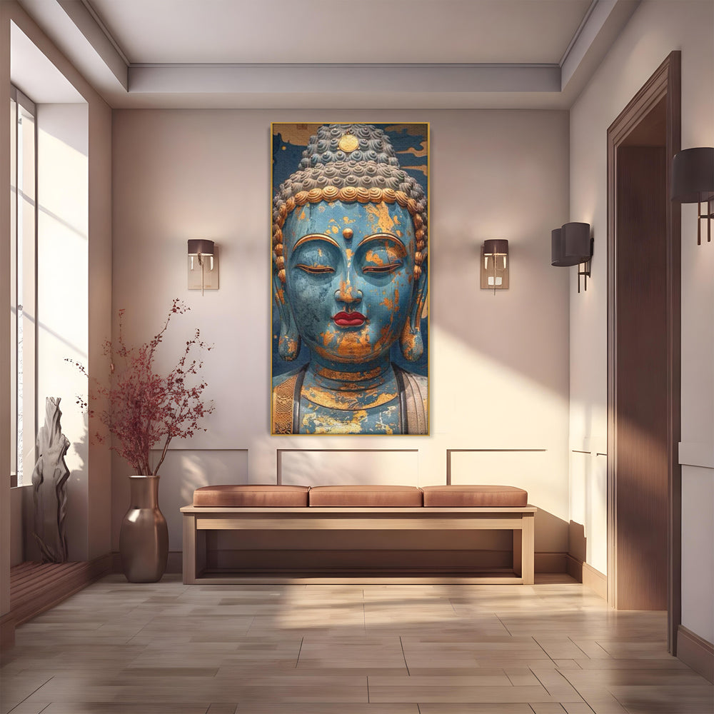 Tablou Canvas Premium LuxCanva® I135, Zeita Echilibrului Interior, Buddha, Zen, Spiritualitate, Meditatie, Contemplare, Transformare, Arta, Buze Rosii, Living, Dormitor
