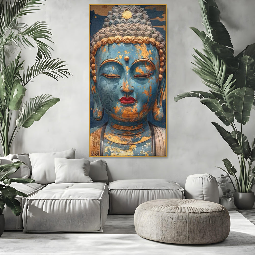 Tablou Canvas Premium LuxCanva® I135, Zeita Echilibrului Interior, Buddha, Zen, Spiritualitate, Meditatie, Contemplare, Transformare, Arta, Buze Rosii, Living, Dormitor