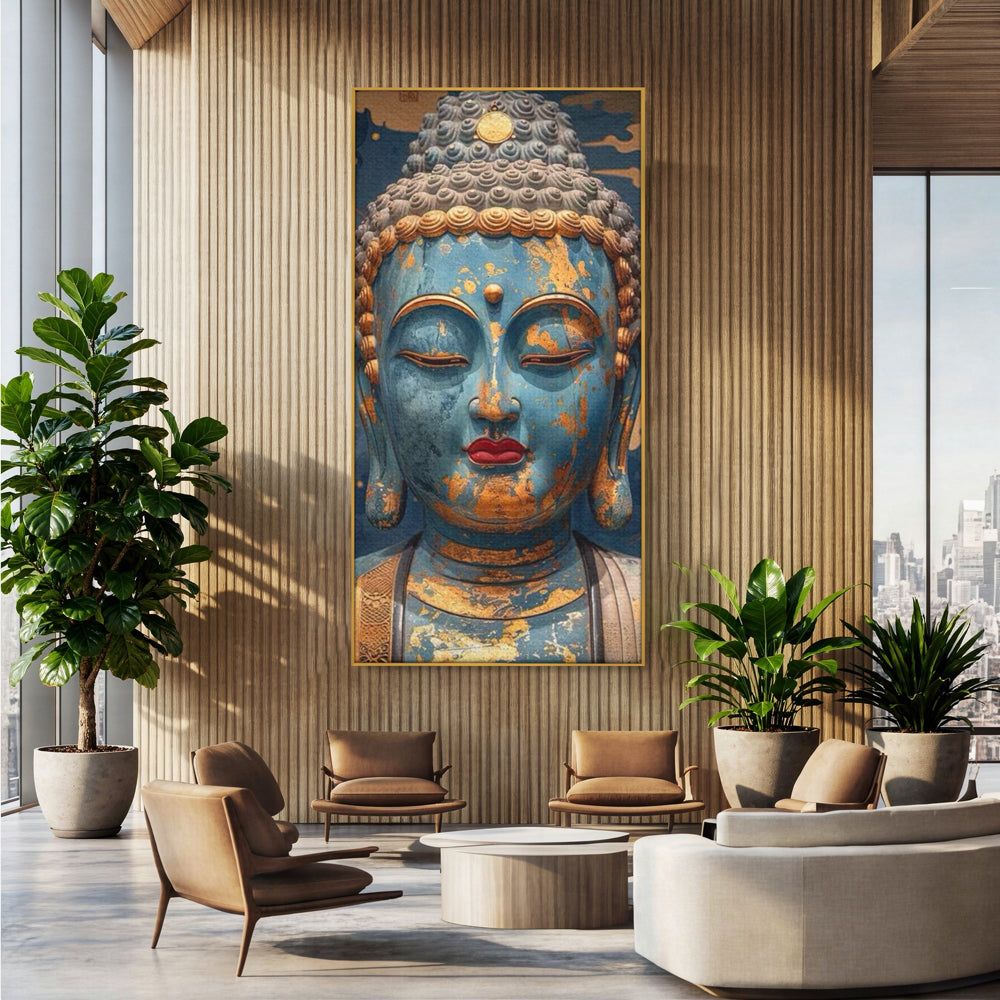 Tablou Canvas Premium LuxCanva® I135, Zeita Echilibrului Interior, Buddha, Zen, Spiritualitate, Meditatie, Contemplare, Transformare, Arta, Buze Rosii, Living, Dormitor