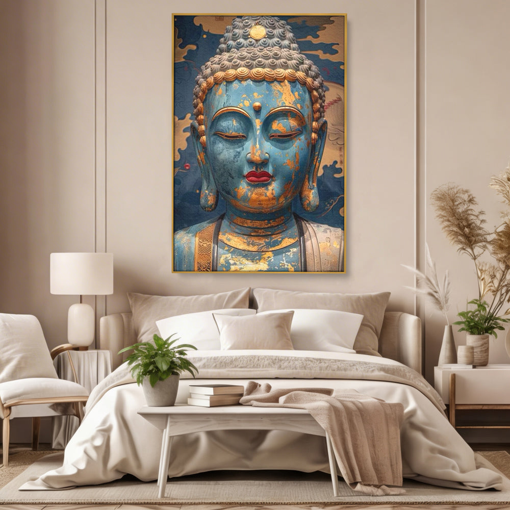 Tablou Canvas Premium LuxCanva® I135, Zeita Echilibrului Interior, Buddha, Zen, Spiritualitate, Meditatie, Contemplare, Transformare, Arta, Buze Rosii, Living, Dormitor