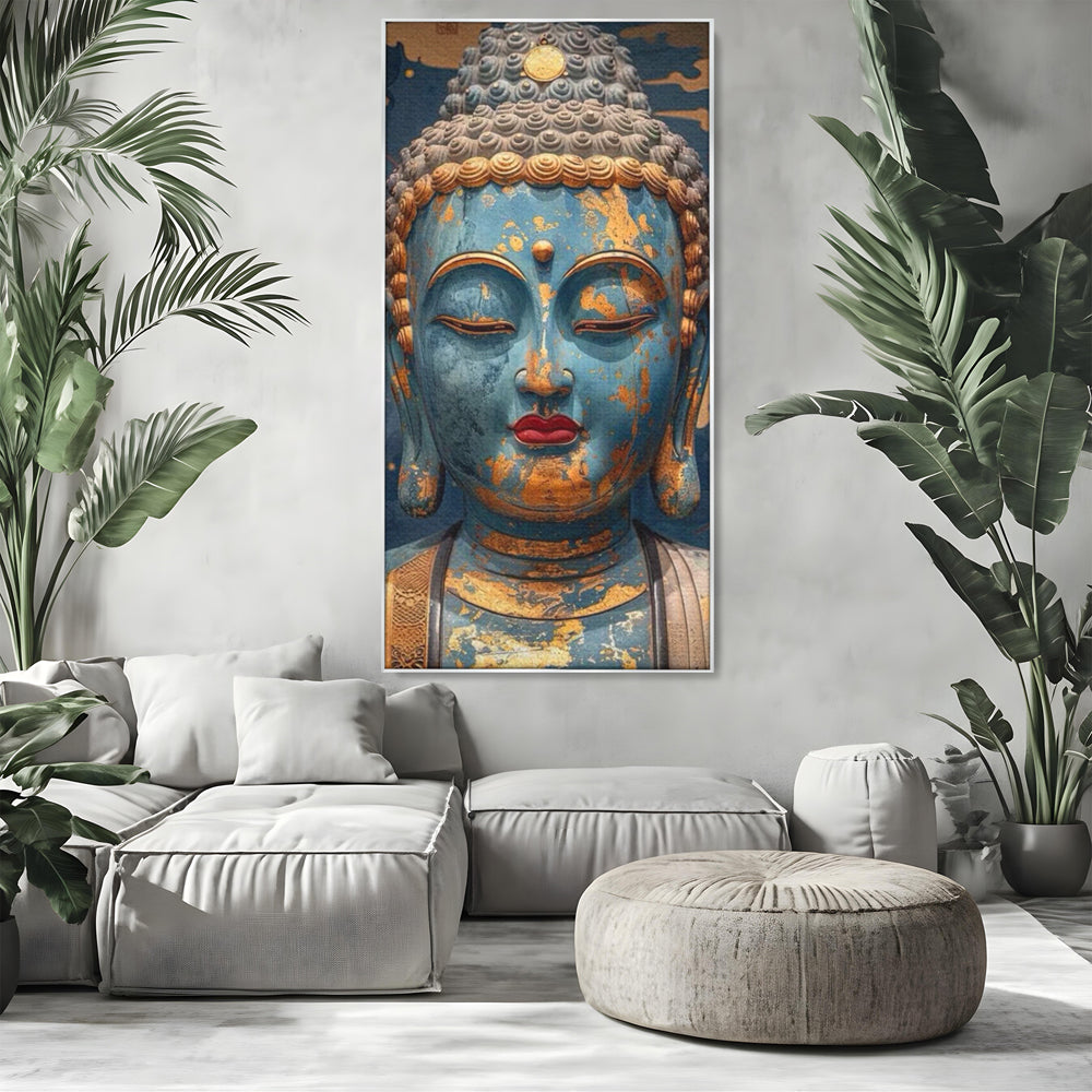 Tablou Canvas Premium LuxCanva® I135, Zeita Echilibrului Interior, Buddha, Zen, Spiritualitate, Meditatie, Contemplare, Transformare, Arta, Buze Rosii, Living, Dormitor