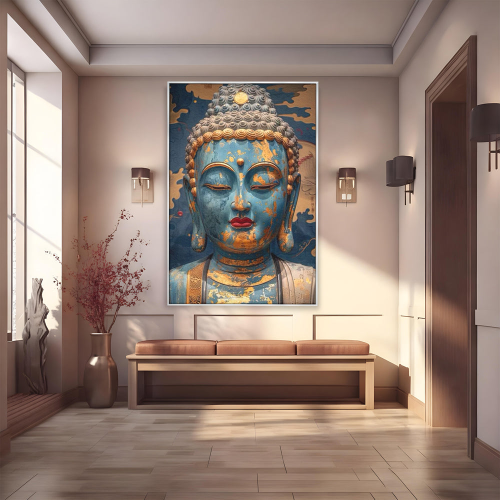 Tablou Canvas Premium LuxCanva® I135, Zeita Echilibrului Interior, Buddha, Zen, Spiritualitate, Meditatie, Contemplare, Transformare, Arta, Buze Rosii, Living, Dormitor