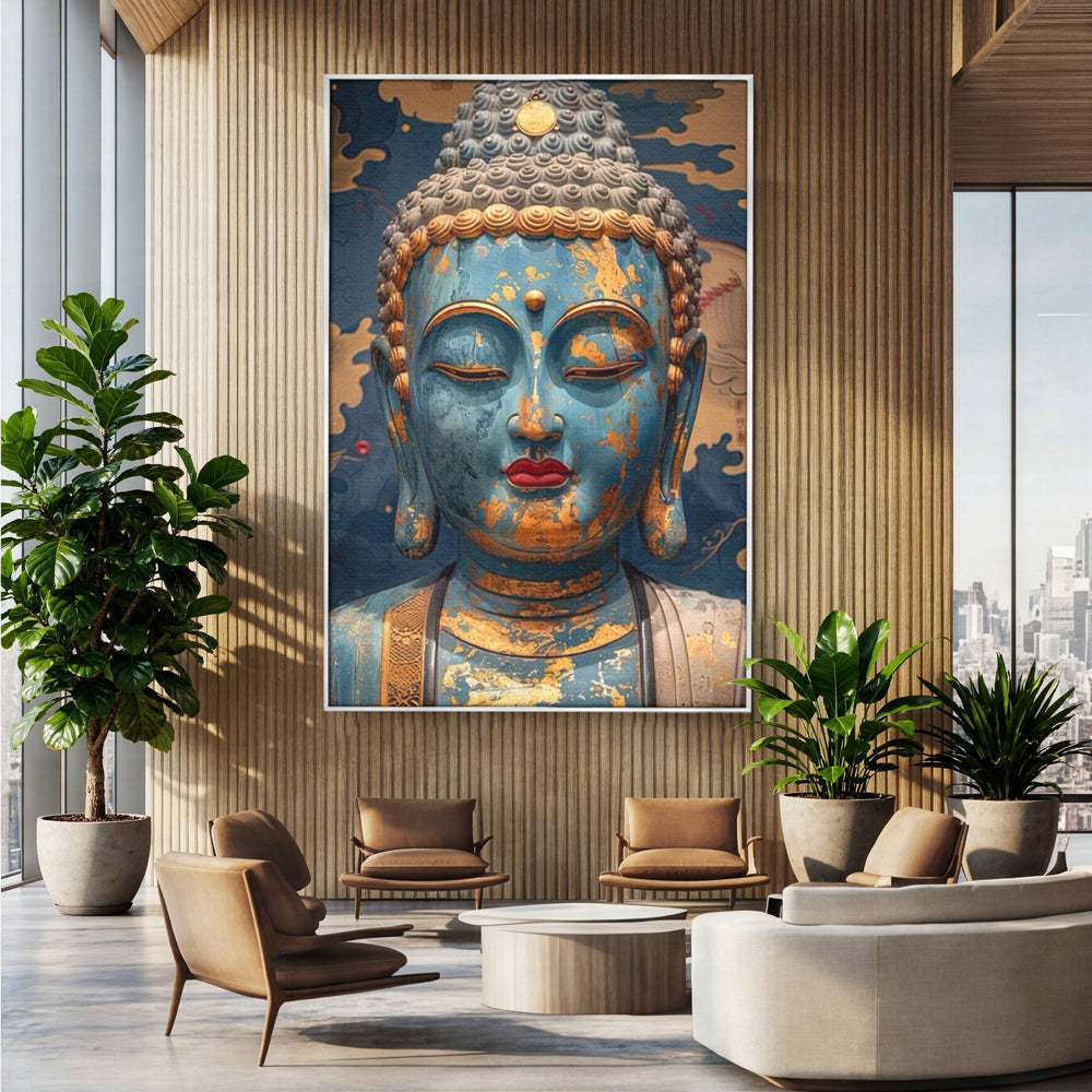 Tablou Canvas Premium LuxCanva® I135, Zeita Echilibrului Interior, Buddha, Zen, Spiritualitate, Meditatie, Contemplare, Transformare, Arta, Buze Rosii, Living, Dormitor