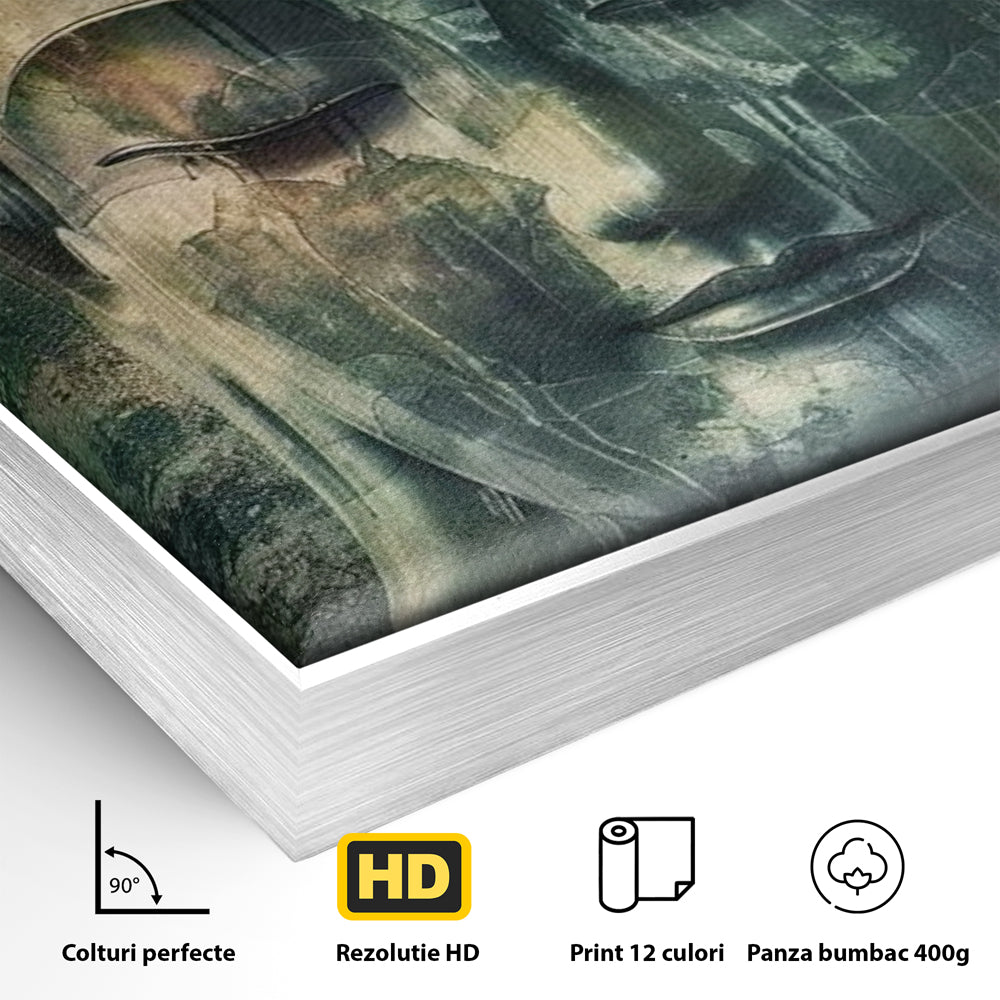 Leinwand Canvas Wandkunst Premium LuxCanva® I136, Meditative Essenz, Buddha, Zen, Meditation, Stille, Spiritualität, Emotion, Natur, Harmonie, Urne, Kunst, Schatten, Wohnen, Schlafzimmer