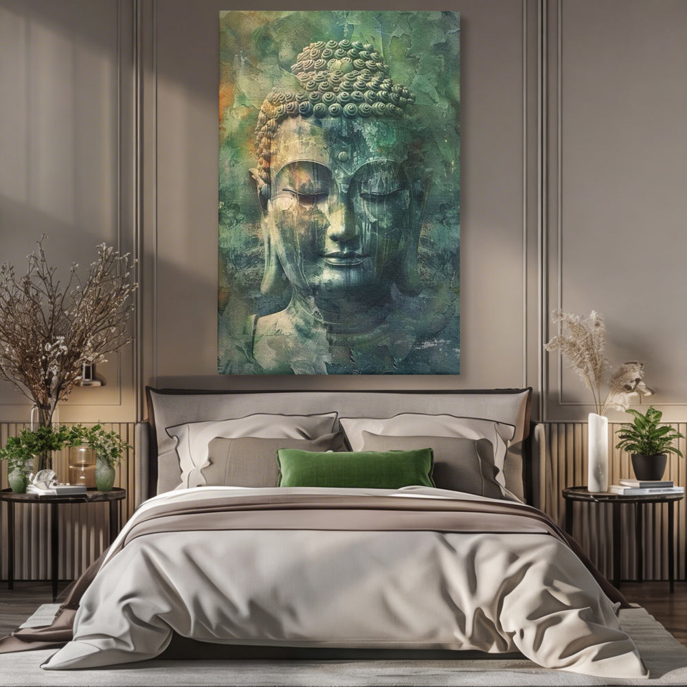 Leinwand Canvas Wandkunst Premium LuxCanva® I136, Meditative Essenz, Buddha, Zen, Meditation, Stille, Spiritualität, Emotion, Natur, Harmonie, Urne, Kunst, Schatten, Wohnen, Schlafzimmer