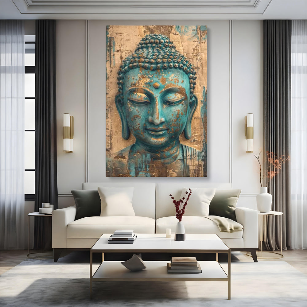 Leinwandbilder Premium LuxCanva® I137, Inneres Gold, Buddha, Zen, Spiritualität, Meditation, Besinnung, Kontemplation, Transformation, Ruhe, Harmonie, Kunst, Splashes, Wohnen, Schlafzimmer