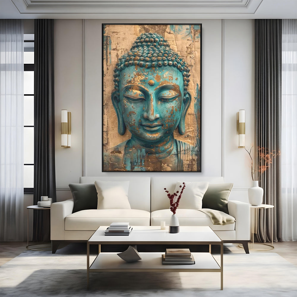 Leinwandbilder Premium LuxCanva® I137, Inneres Gold, Buddha, Zen, Spiritualität, Meditation, Besinnung, Kontemplation, Transformation, Ruhe, Harmonie, Kunst, Splashes, Wohnen, Schlafzimmer
