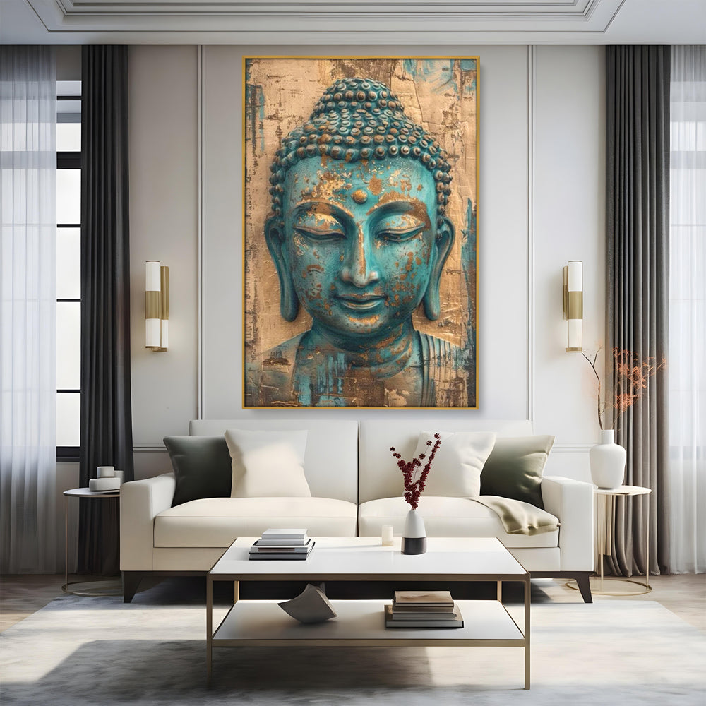 Leinwandbilder Premium LuxCanva® I137, Inneres Gold, Buddha, Zen, Spiritualität, Meditation, Besinnung, Kontemplation, Transformation, Ruhe, Harmonie, Kunst, Splashes, Wohnen, Schlafzimmer