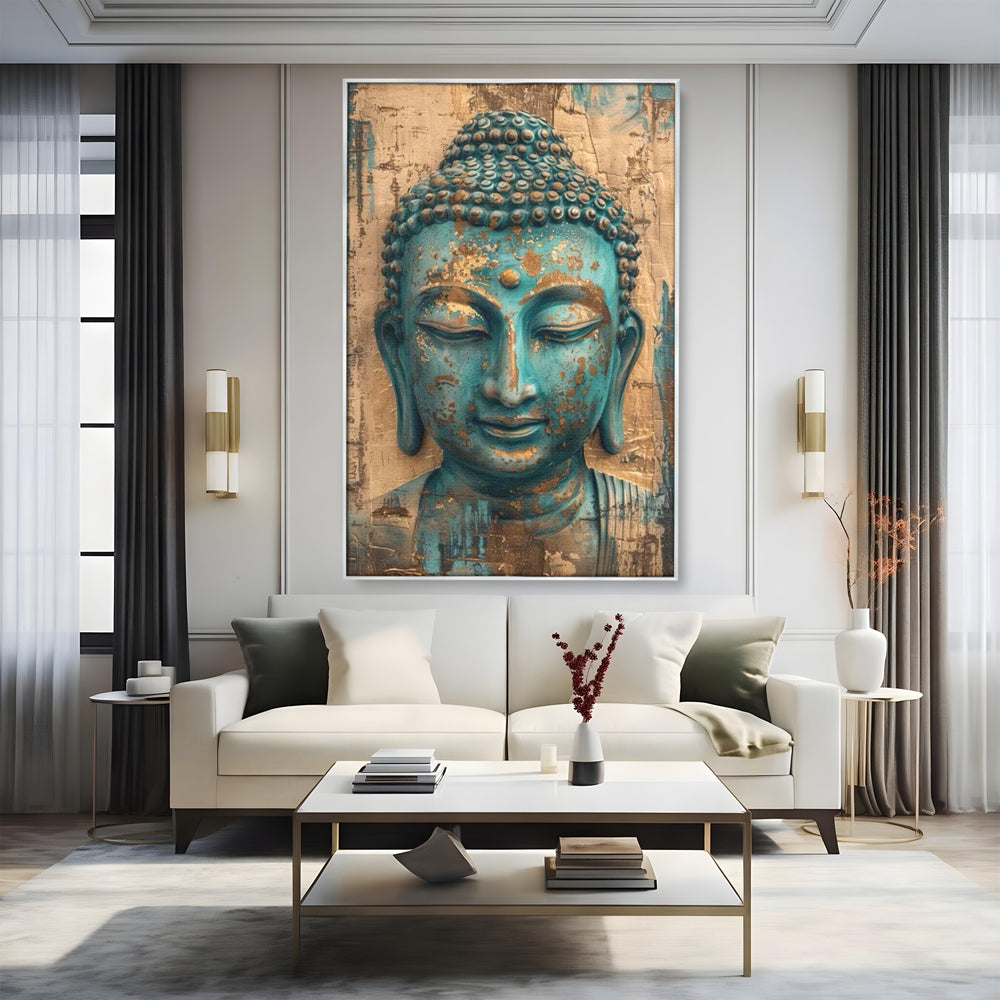 Leinwandbilder Premium LuxCanva® I137, Inneres Gold, Buddha, Zen, Spiritualität, Meditation, Besinnung, Kontemplation, Transformation, Ruhe, Harmonie, Kunst, Splashes, Wohnen, Schlafzimmer