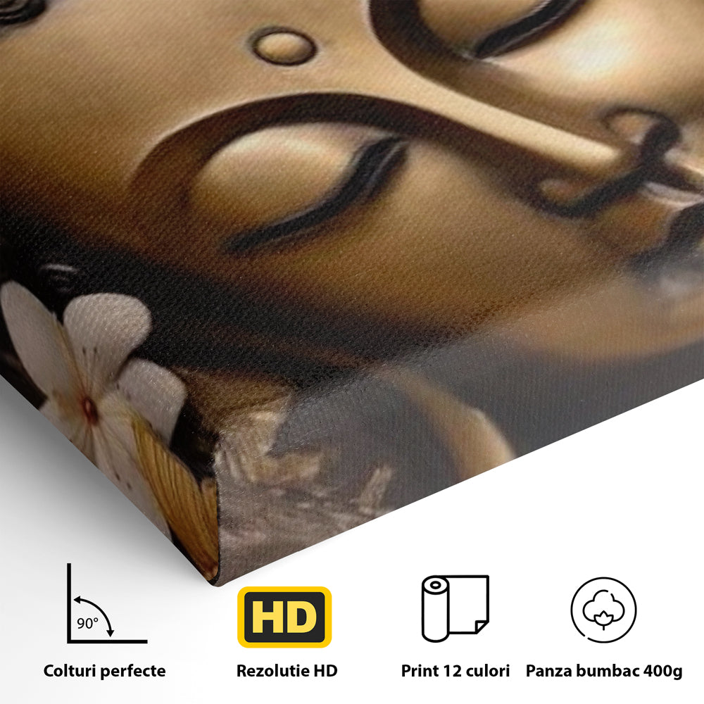 Leinwandbilder Premium LuxCanva® I141, Aura der Meditation, Buddha, Zen, Balance, Meditation, Spiritualität, Kontemplation, Besinnung, Harmonie, Blumen, Schmetterlinge, Gold, Wohnen, Schlafzimmer