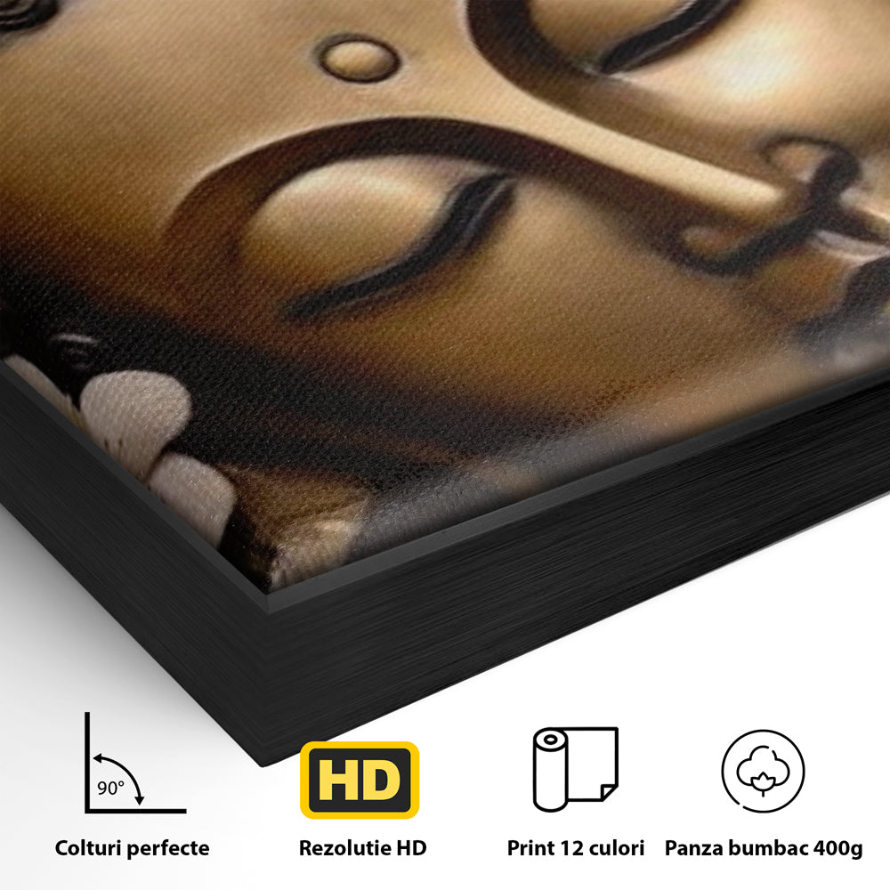 Leinwandbilder Premium LuxCanva® I141, Aura der Meditation, Buddha, Zen, Balance, Meditation, Spiritualität, Kontemplation, Besinnung, Harmonie, Blumen, Schmetterlinge, Gold, Wohnen, Schlafzimmer