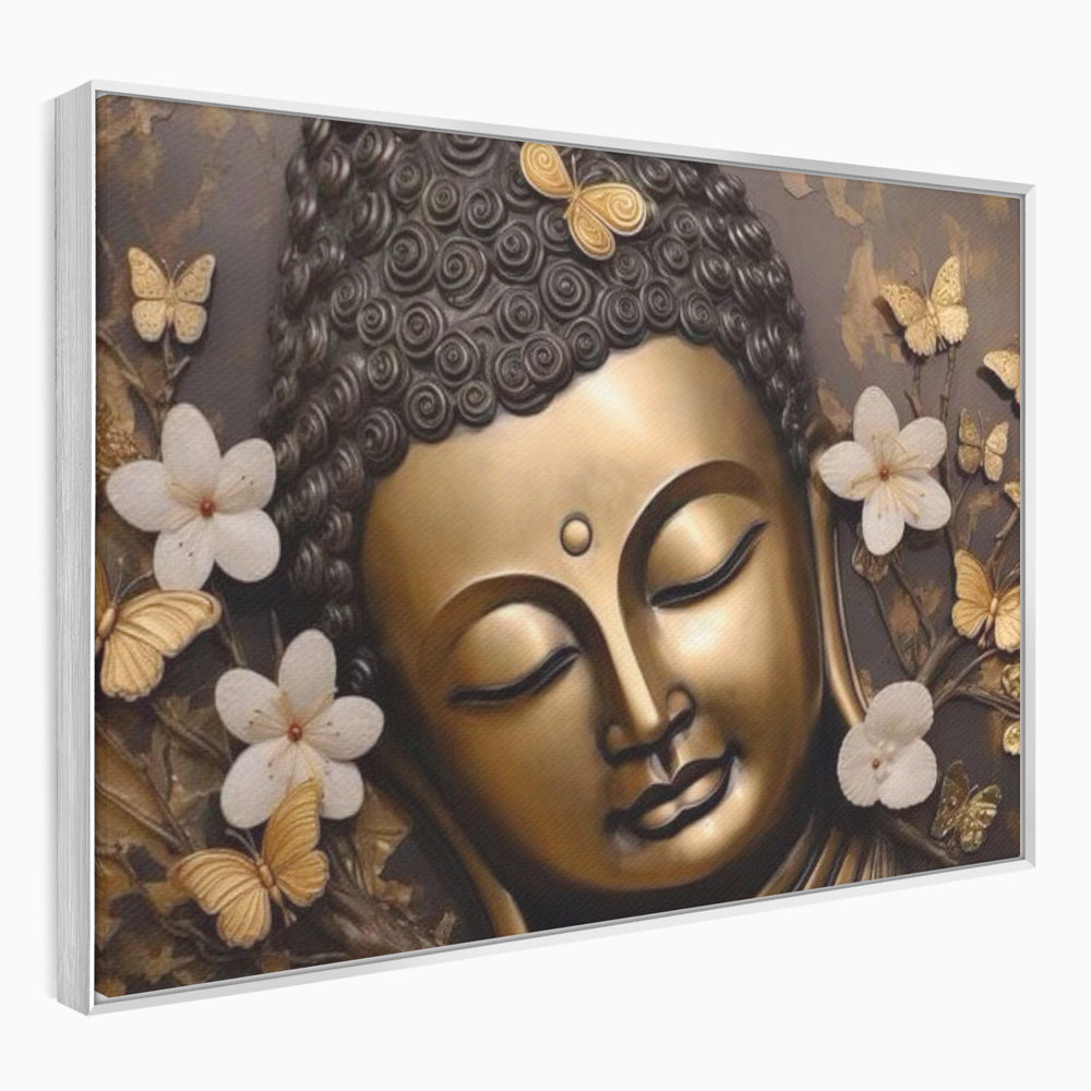 Leinwandbilder Premium LuxCanva® I141, Aura der Meditation, Buddha, Zen, Balance, Meditation, Spiritualität, Kontemplation, Besinnung, Harmonie, Blumen, Schmetterlinge, Gold, Wohnen, Schlafzimmer