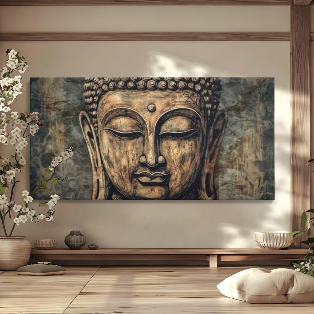 Tablou Canvas Premium LuxCanva® I142, Calm Interior, Buddha, Zen, Echilibru, Meditatie, Spiritualitate, Contemplare, Armonie, Traditie, Reflexie, Living, Dormitor