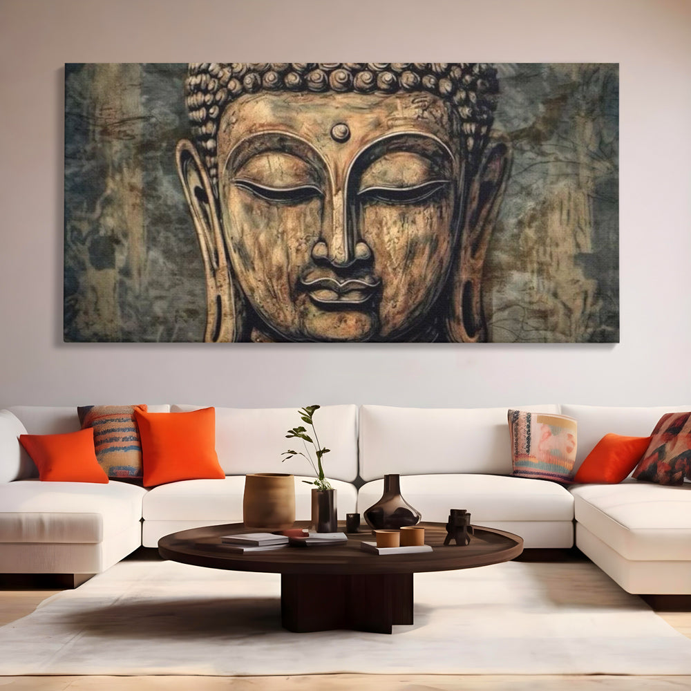 Tablou Canvas Premium LuxCanva® I142, Calm Interior, Buddha, Zen, Echilibru, Meditatie, Spiritualitate, Contemplare, Armonie, Traditie, Reflexie, Living, Dormitor
