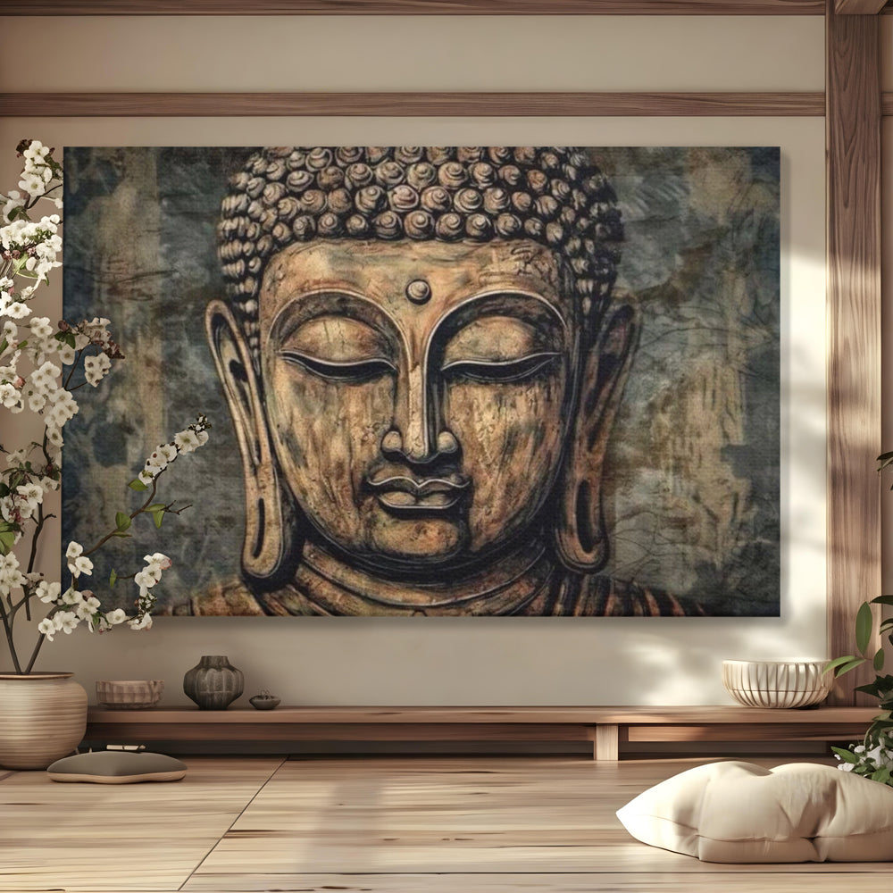 Tablou Canvas Premium LuxCanva® I142, Calm Interior, Buddha, Zen, Echilibru, Meditatie, Spiritualitate, Contemplare, Armonie, Traditie, Reflexie, Living, Dormitor